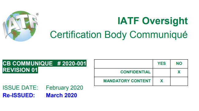 所有16949认证的企业，注意了！IATF有关应对疫情的最新公告更新了！